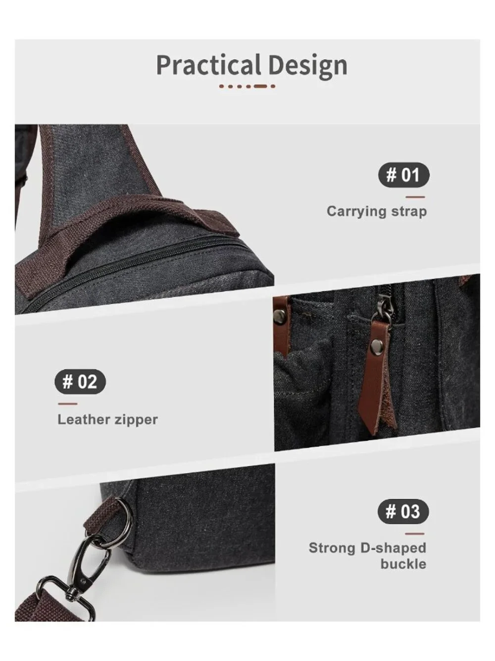 Unisex Canvas Messenger Bag Crossbody Sling Backpack PU Leather Travel